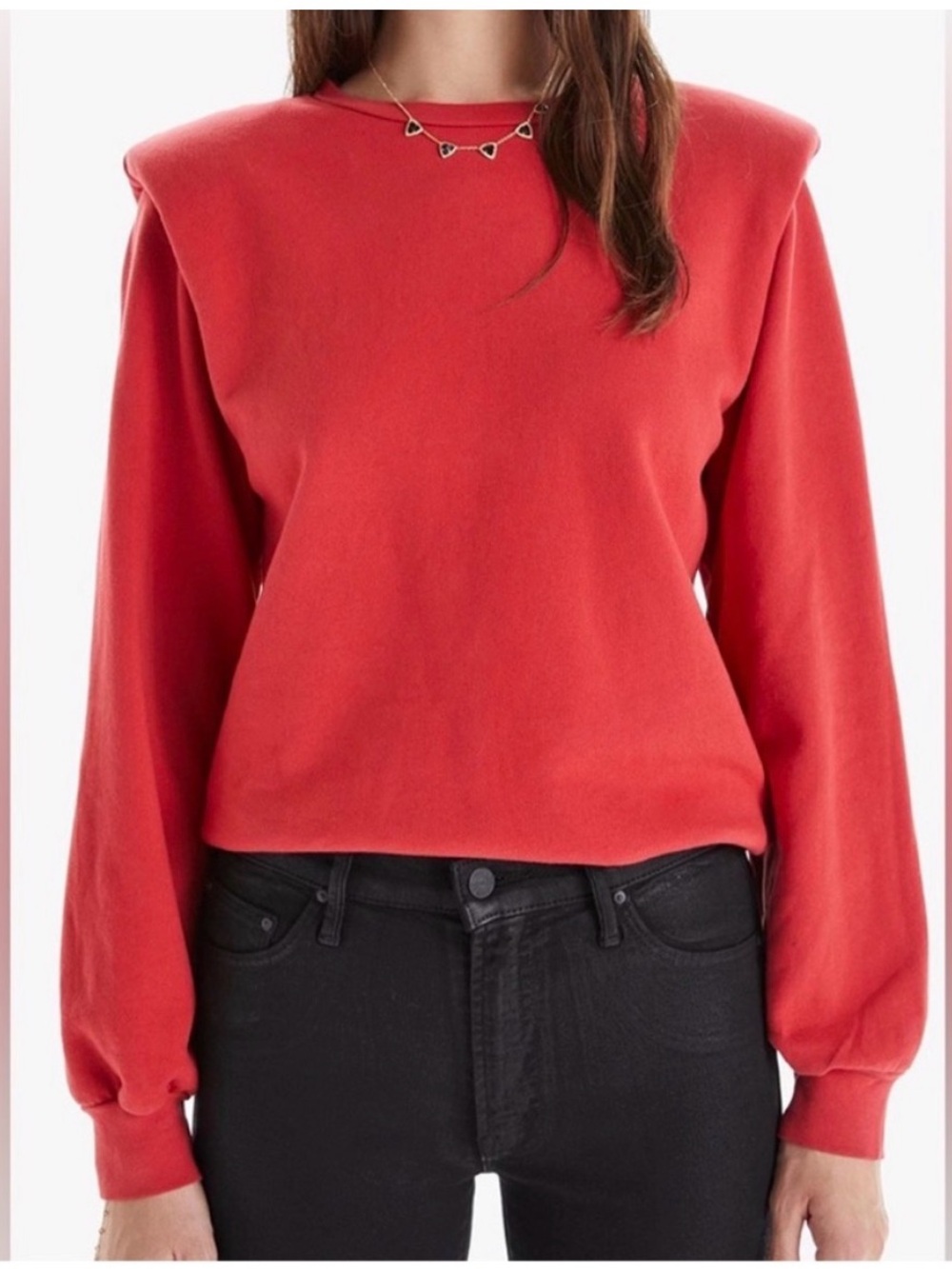 MOTHER Red Push & Shove Puff-Sleeve Shoulder Pad Crew Sweatshirt EUC